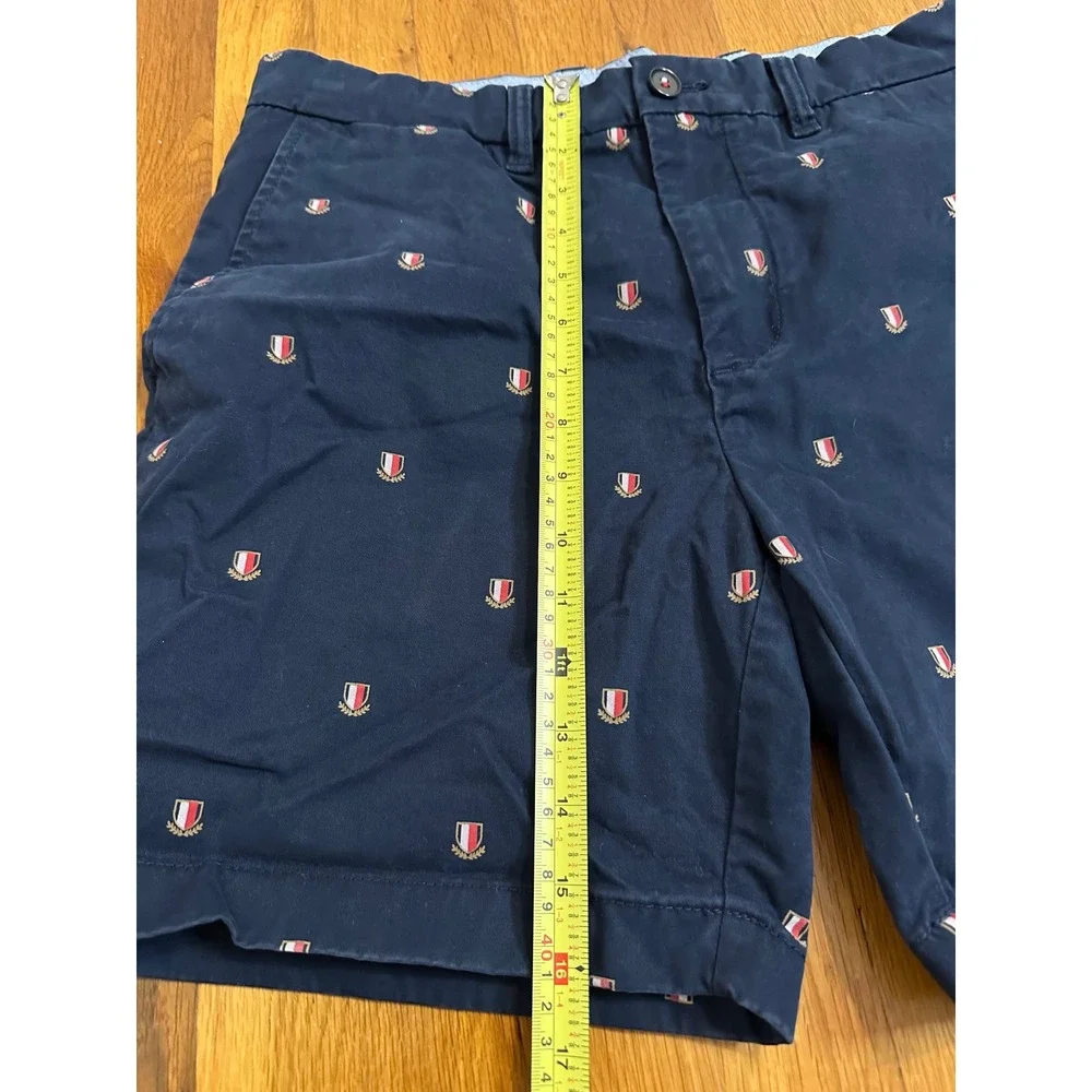 Tommy Hilfiger Mens Navy Blue Embroidered Crest Chino Shorts Size 32 Preppy